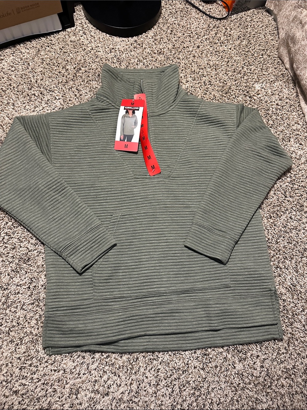 Kirkland Signature Olive Green Ribbed Quarter-Zip Pullover